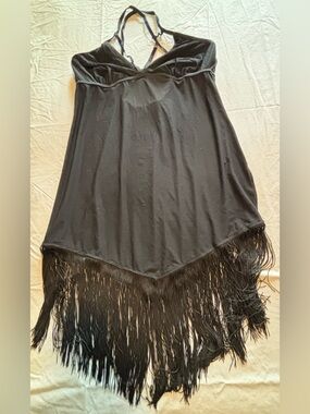 Torrid Intimates Collection Black Chemise Fringe Halter Strappy Back Sz 0 10/12